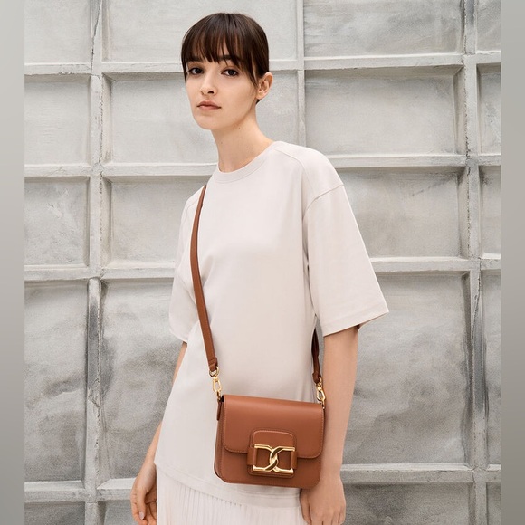 Cognac Gabine Leather Crossbody Bag from Charles and Keith - Picture 5 of 5